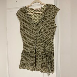 Vintage DKNY green and white blouse with ruffles